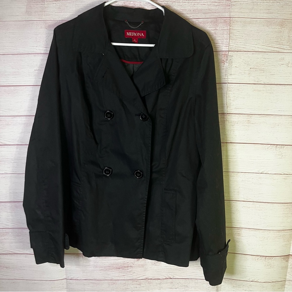 Merona Black 100% Cotton‎ Double Breasted Jacket Size Large